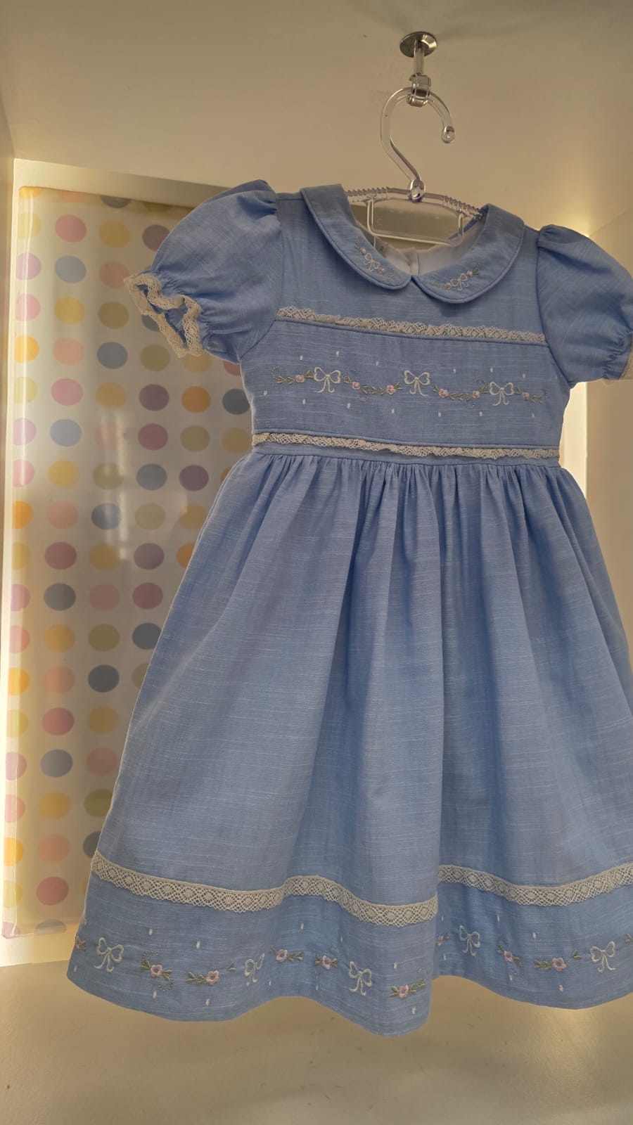 Vestido Bebê Azul Bordado Buá