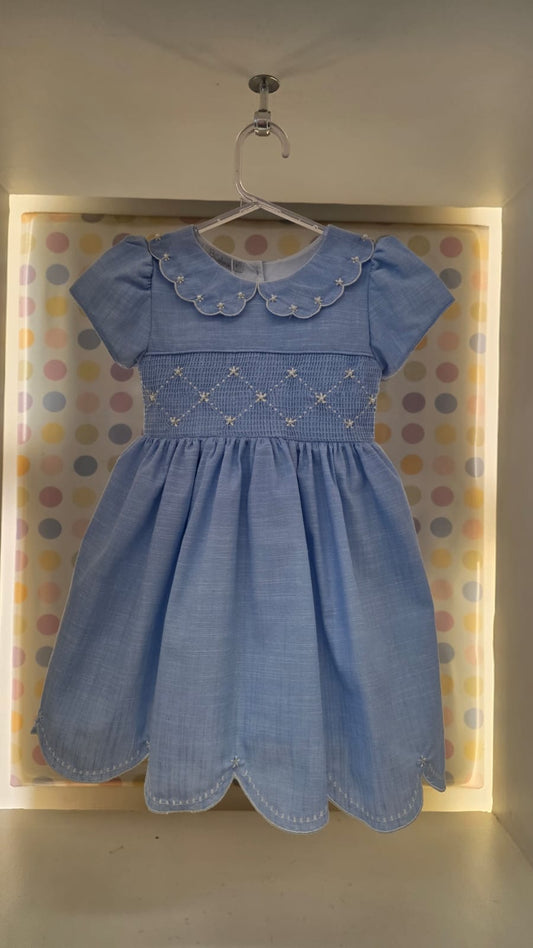 Vestido Bebê Bordado Azul Buá