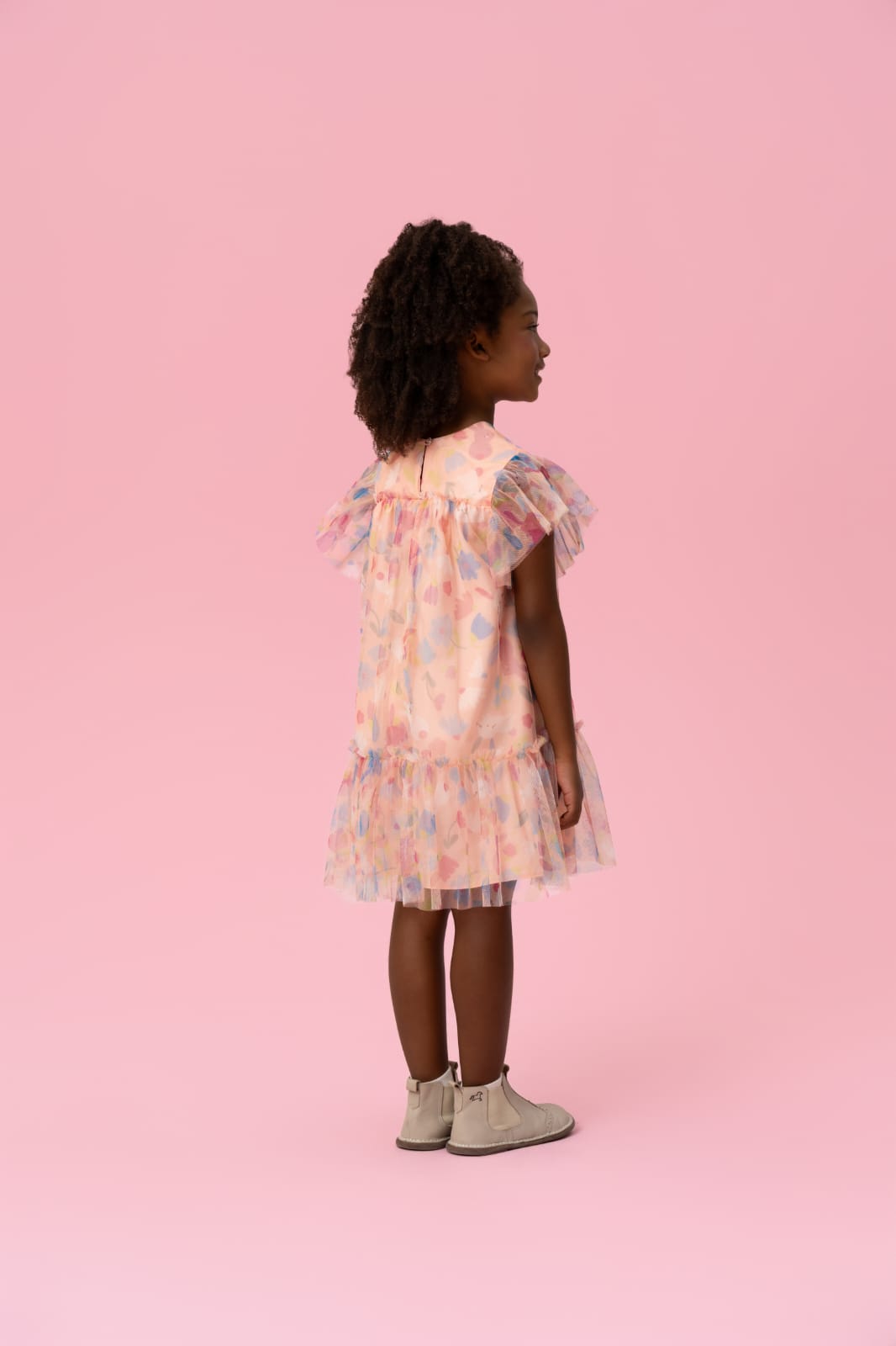 Vestido Infantil Pêssego Flores
