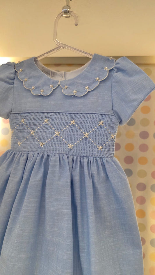 Vestido Bebê Bordado Azul Buá