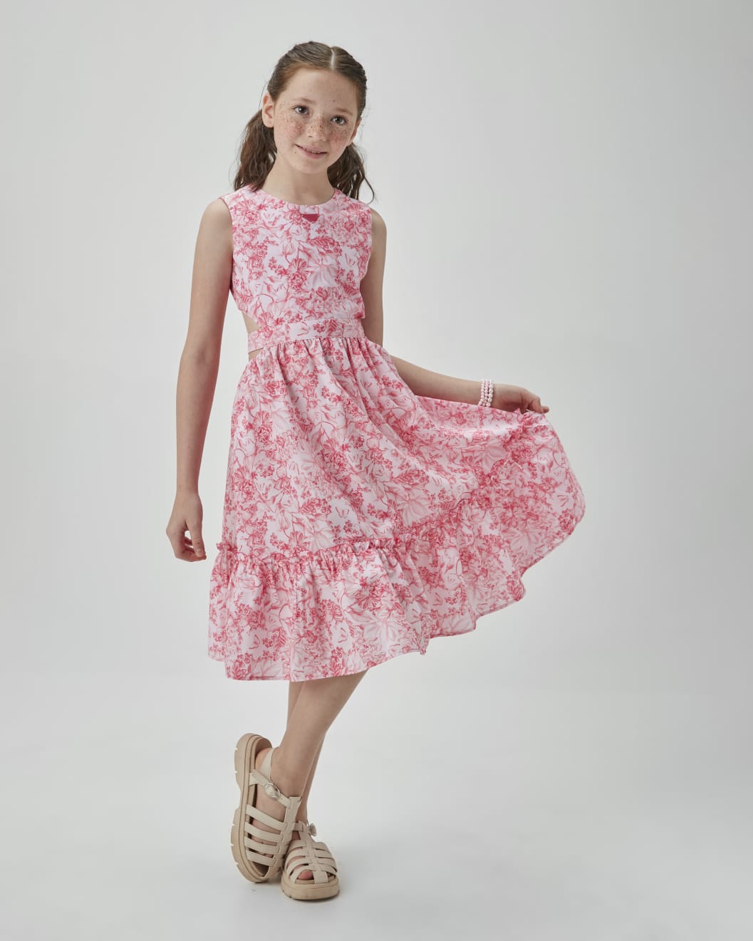 Vestido Midi Rosa Flores UM+UM