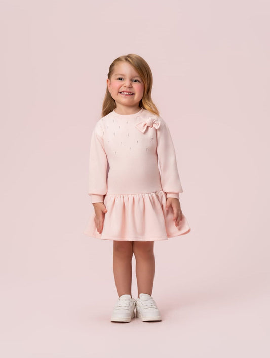Vestido Infantil Moletom Rosa Petit Cherie