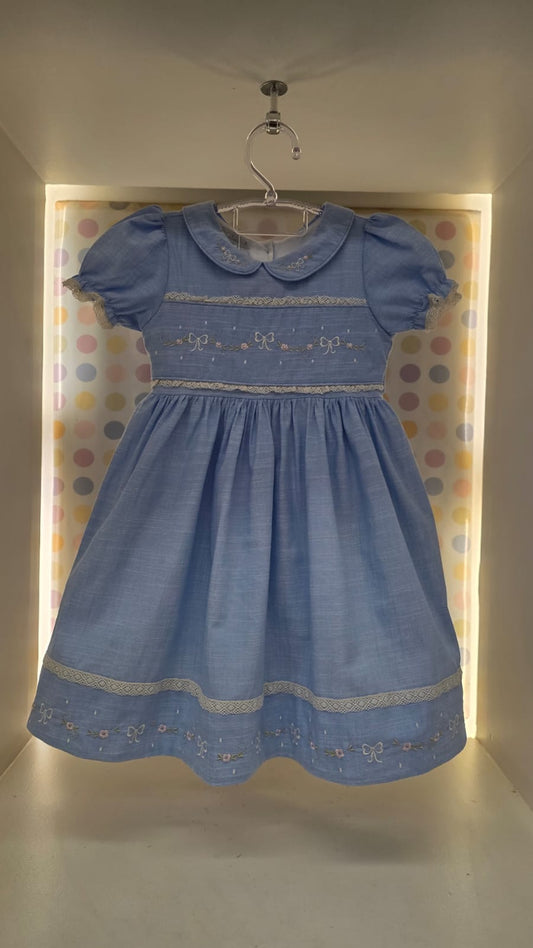 Vestido Infantil Azul Bordado Buá