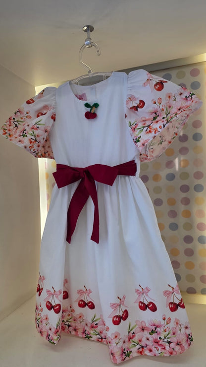 Vestido Infantil Cereja Barrado Buá