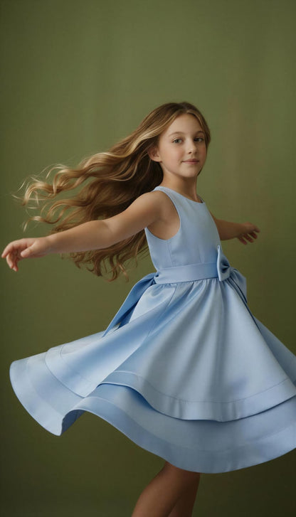 Vestido Infantil Saia Dupla Azul Buá