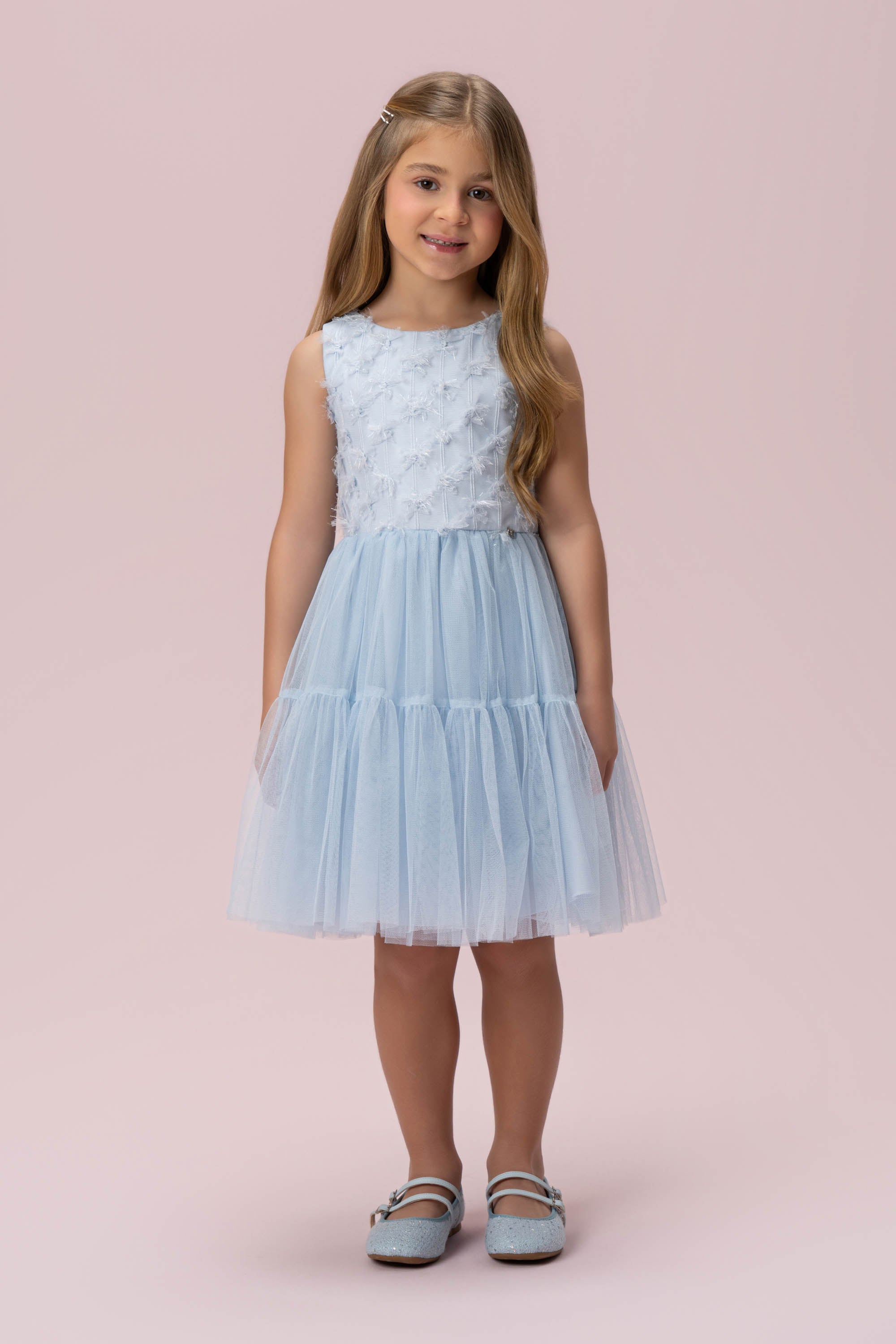 Vestido Infantil Azul Textura Petit Cherie