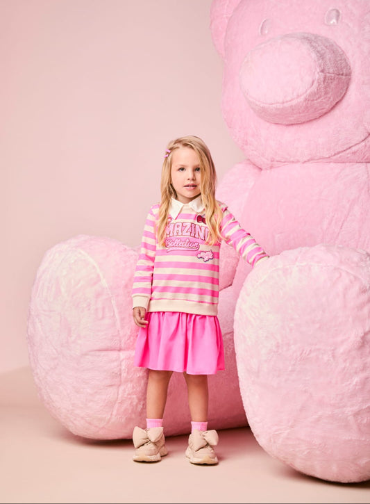 Vestido Infantil Listrado Rosa Momi