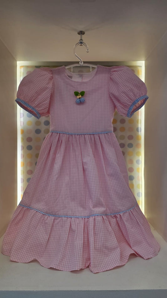 Vestido Infantil Xadrez Rosa Buá