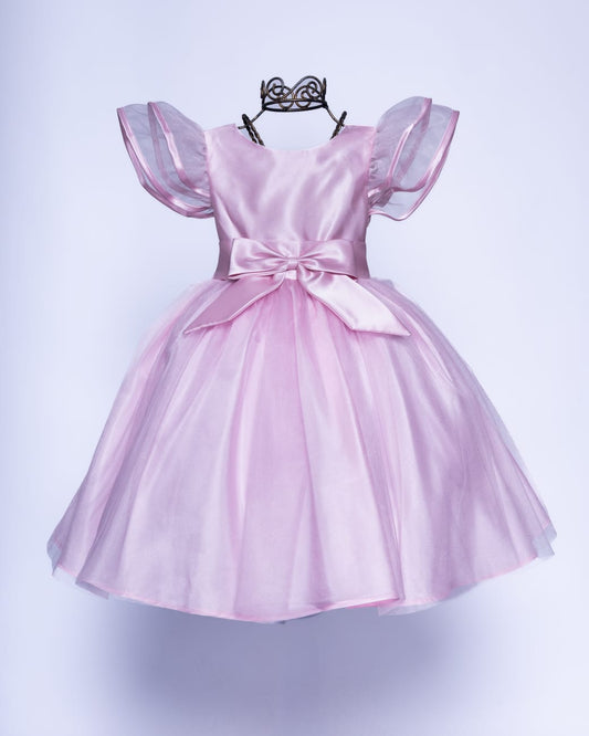 Vestido Infantil Festa Rosa Laço Buá