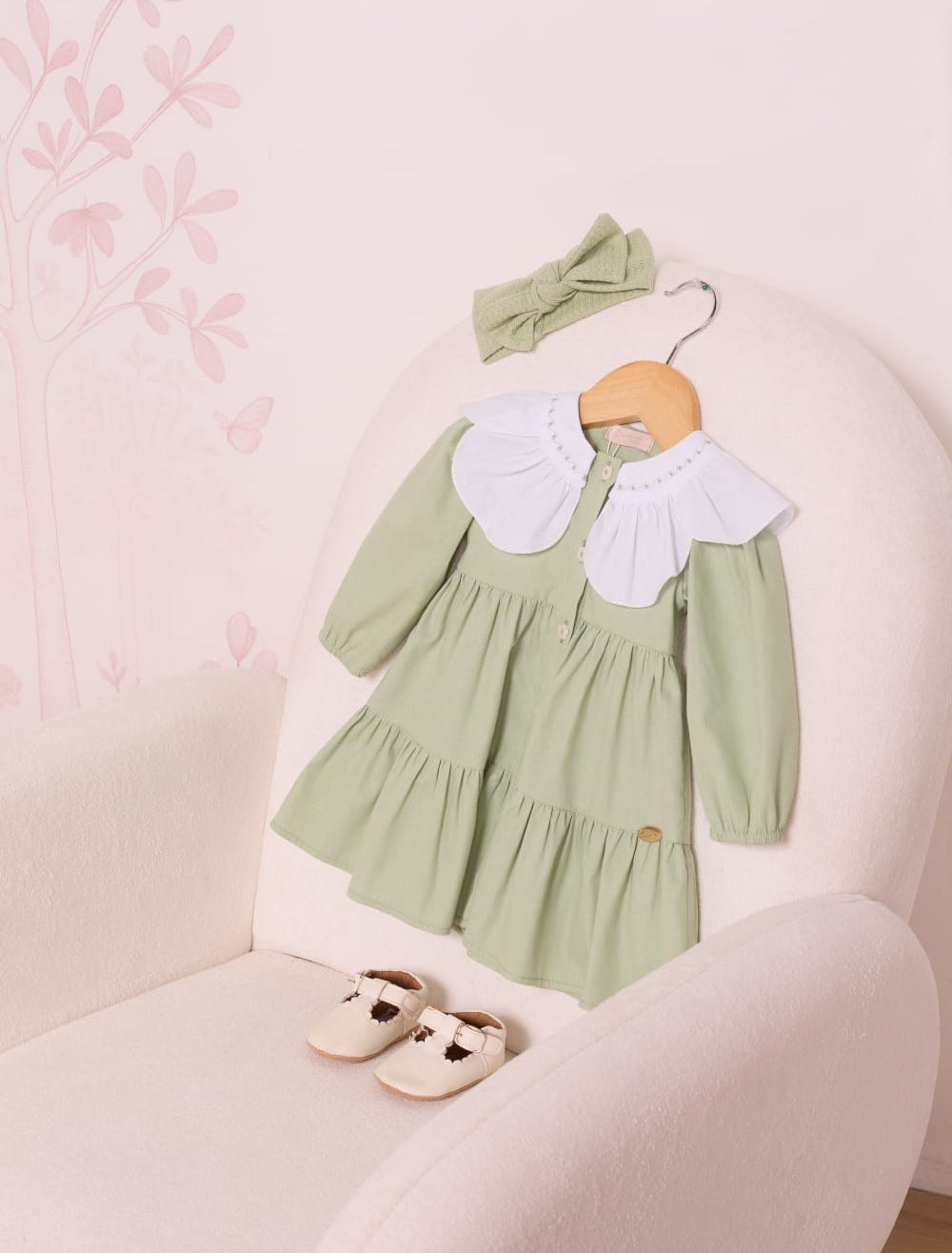 Vestido Verde Gola Flor Buá