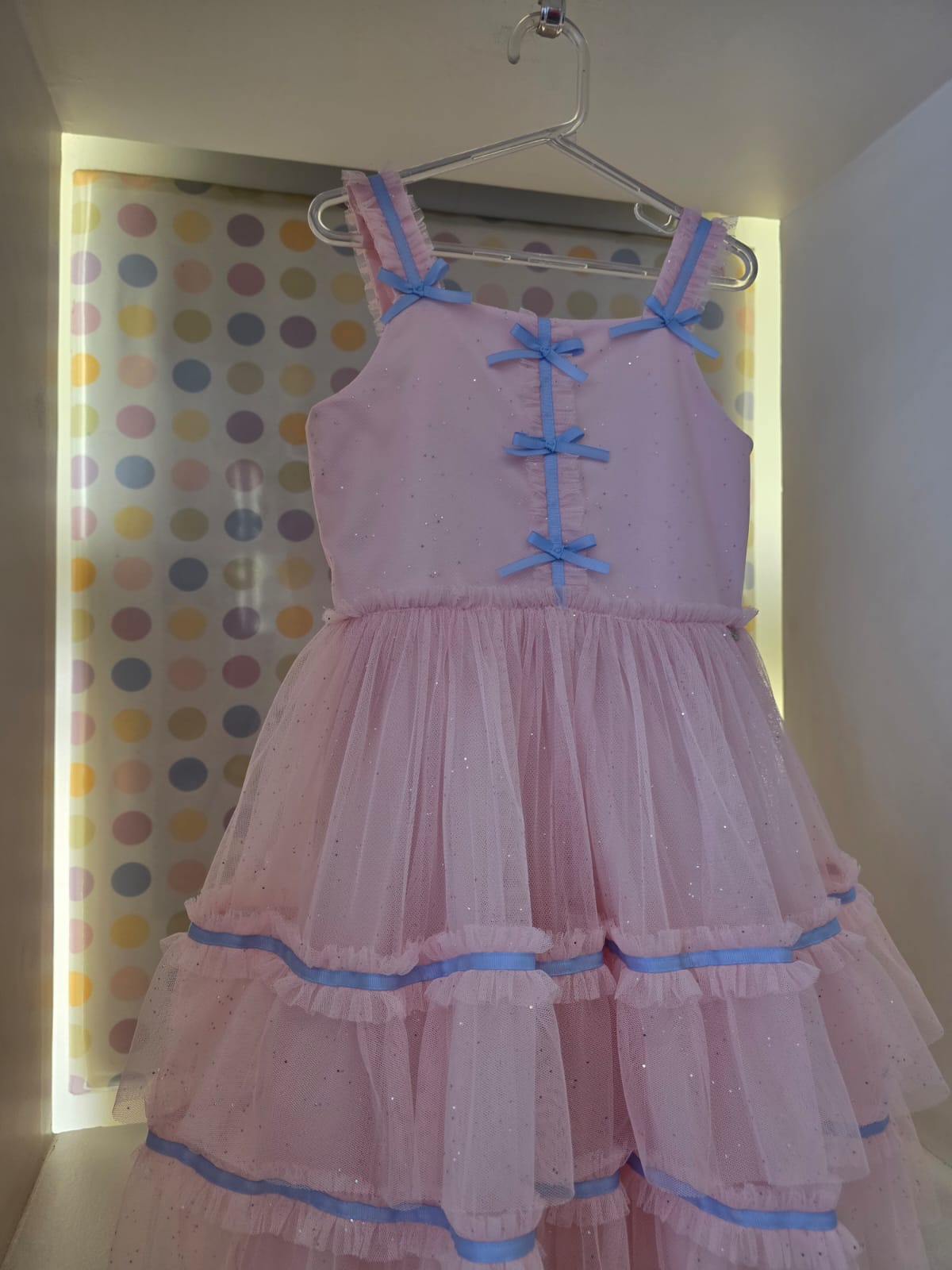 Vestido Infantil Tule Rosa com Azul Petit Cherie