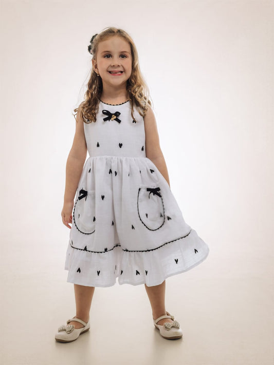 Vestido Infantil Branco Corações Buá