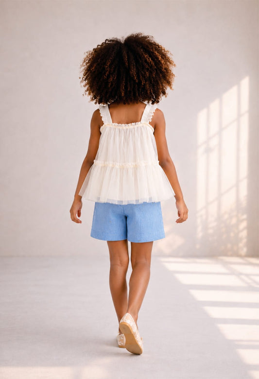 Conjunto Infantil Menina Azul Linho Buá