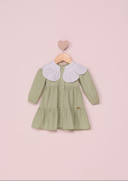 Vestido Verde Gola Flor Buá