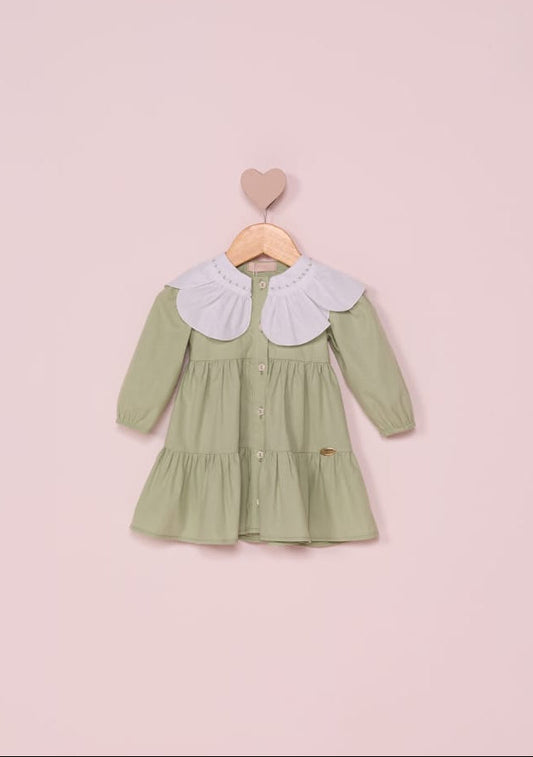 Vestido Verde Gola Flor Buá