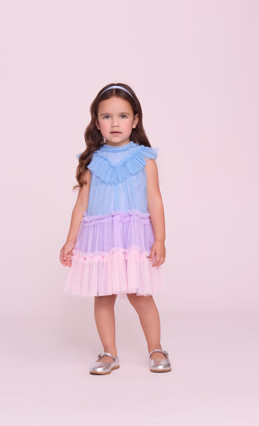 Vestido Infantil Tule Tricolor Buá