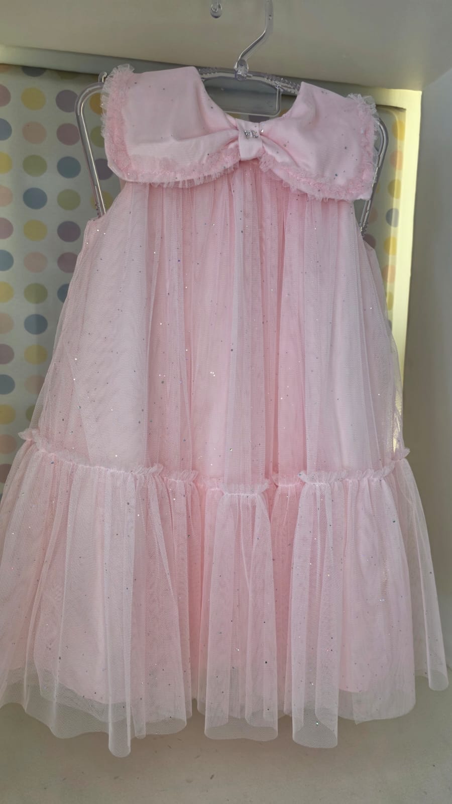 Vestido Infantil Rosa Gola Laço Petit Cherie