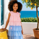 Vestido Infantil Azul Tule Babados Buá