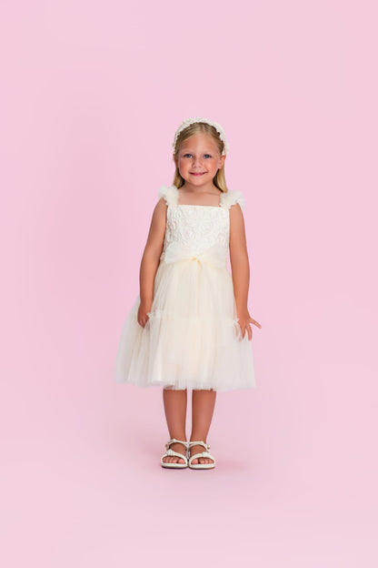 Vestido Infantil Bege Corações Petit Cherie