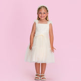 Vestido Infantil Bege Corações Petit Cherie