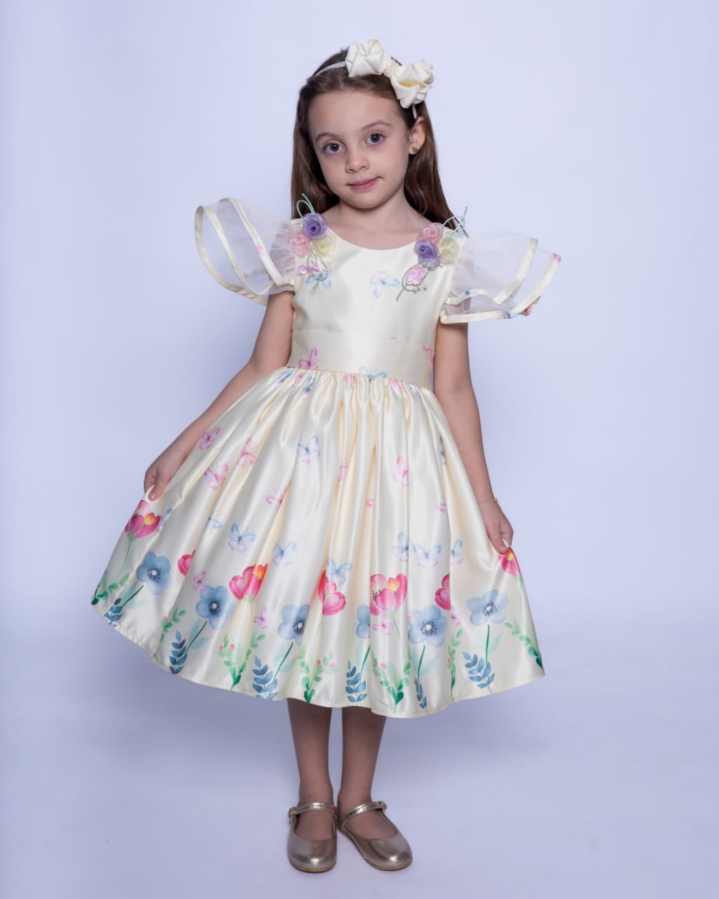 Vestido Infantil Festa Amarelo Flores Buá