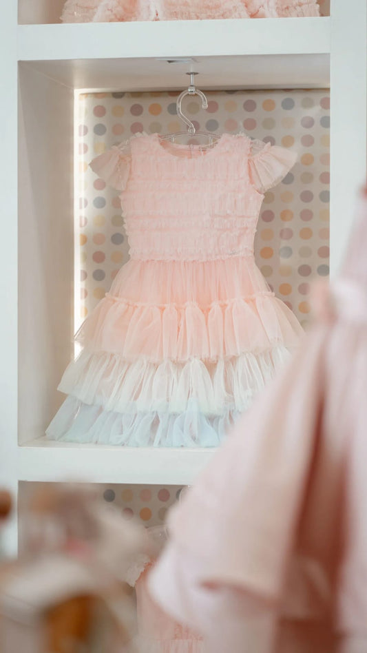 Vestido Infantil Rosa Babados Color Petit Cherie