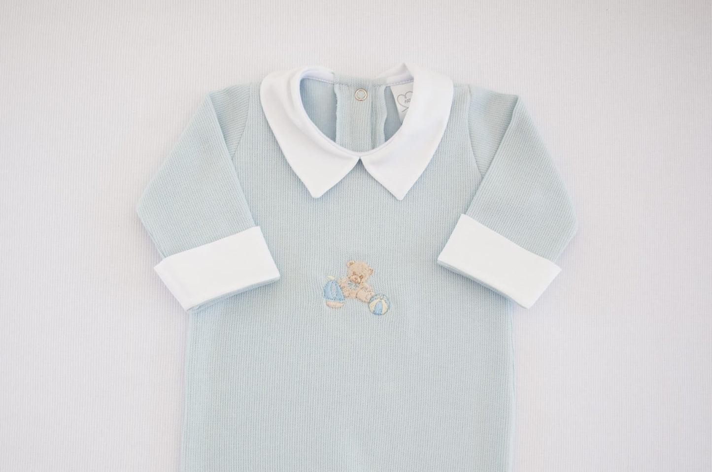 Macacão Azul Malha Tricotada Baby Urso Buá