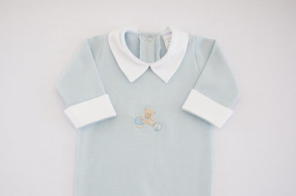 Macacão Azul Malha Tricotada Baby Urso Buá