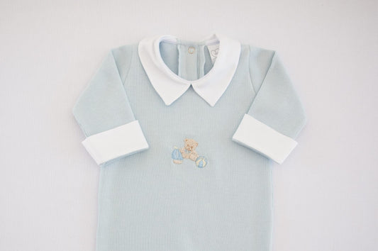 Macacão Azul Malha Tricotada Baby Urso Buá