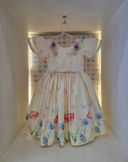 Vestido Infantil Festa Amarelo Flores Buá