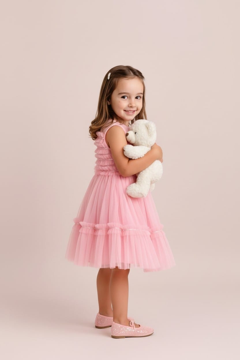 Vestido Infantil Rosa Tule Paetês Buá