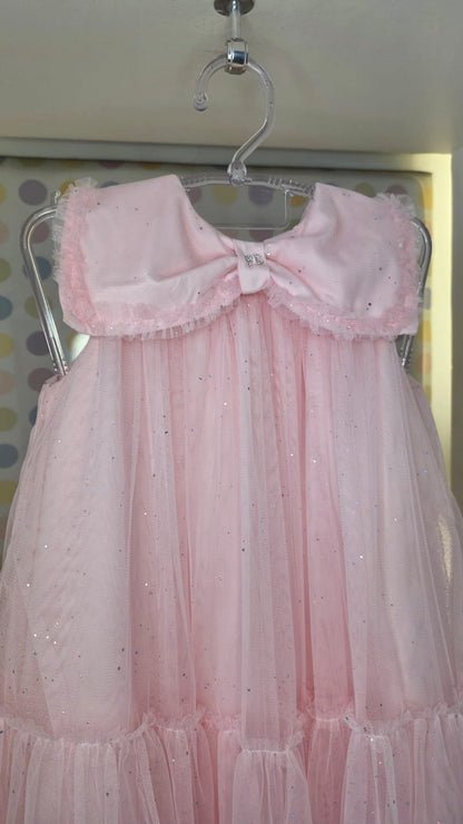 Vestido Infantil Rosa Gola Laço Petit Cherie