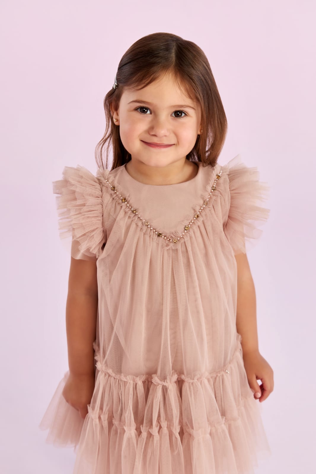 Vestido Bege Pérolas Petit Cherie