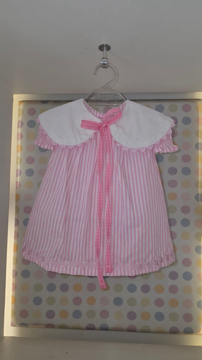 Vestido Bebê Rosa Listrado Buá