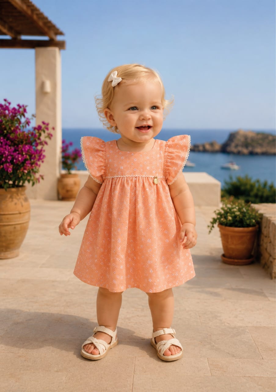 Vestido Bebê Laranja Xadrez Buá