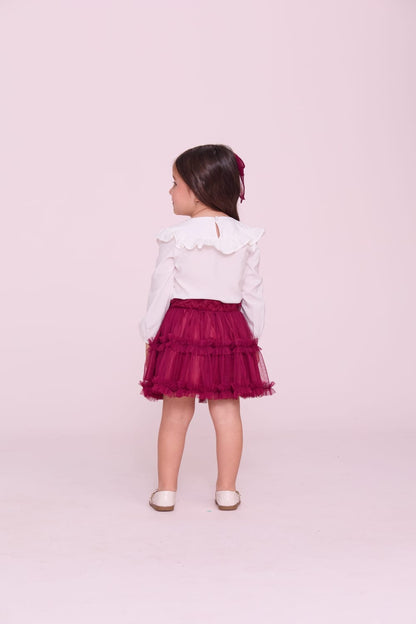 Conjunto Infantil Saia Tule Bordô Buá