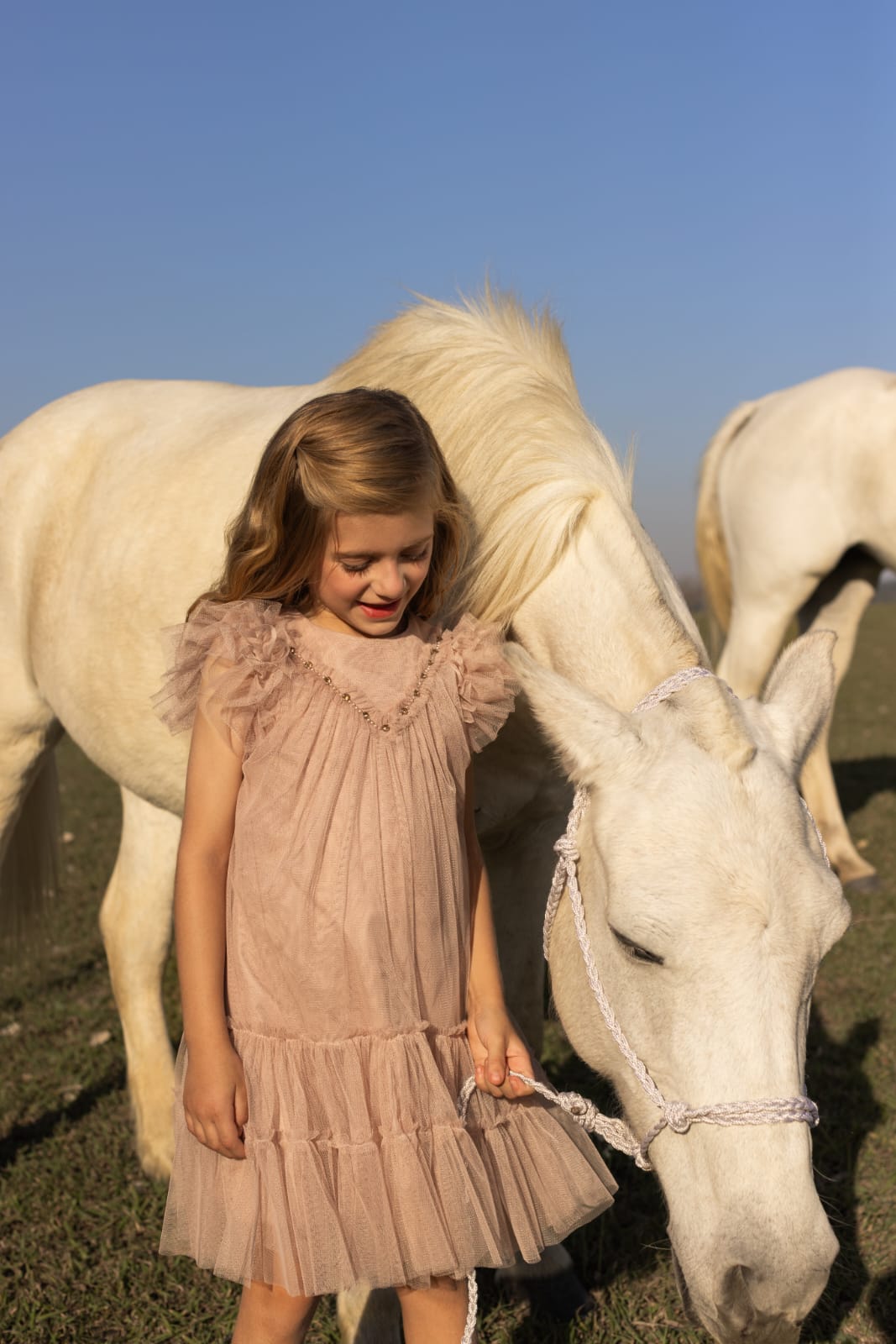 Vestido Bege Pérolas Petit Cherie