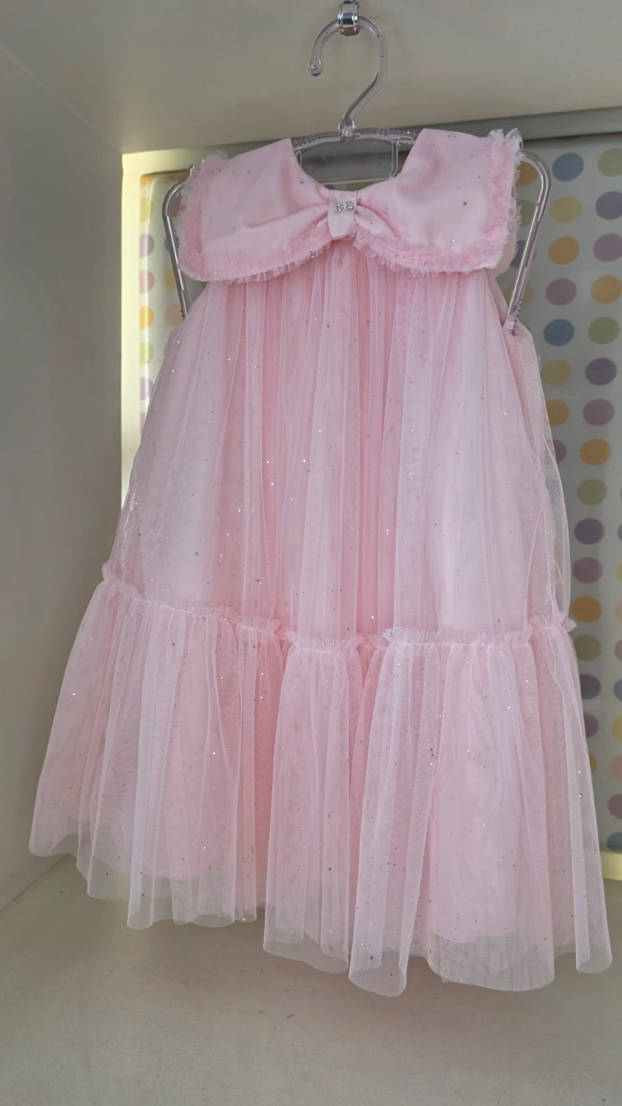 Vestido Infantil Rosa Gola Laço Petit Cherie