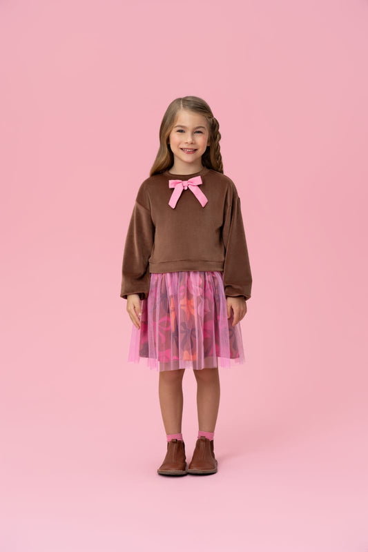 Vestido Infantil Marrom Camurça Mon Sucré