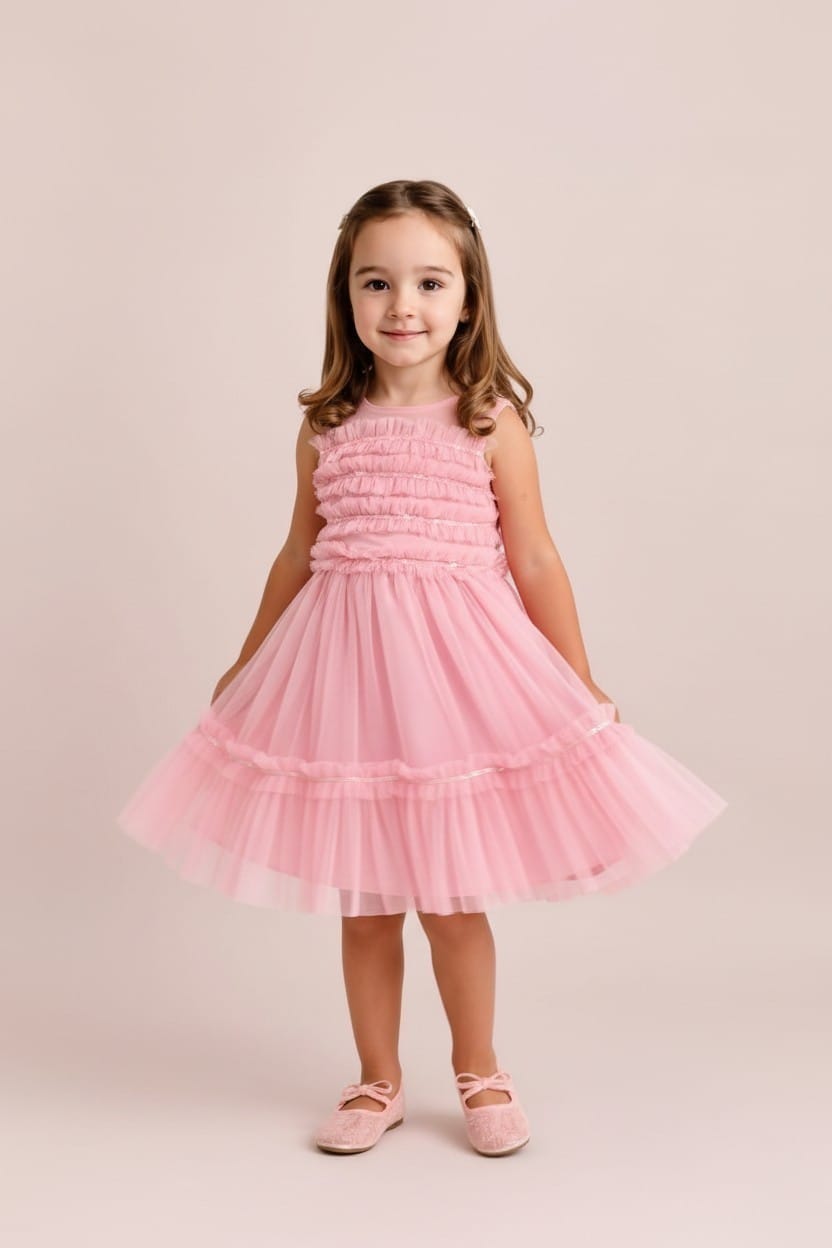 Vestido Infantil Rosa Tule Paetês Buá