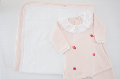 Vestido com Calça Bebê Doce Morango Rosa Buá