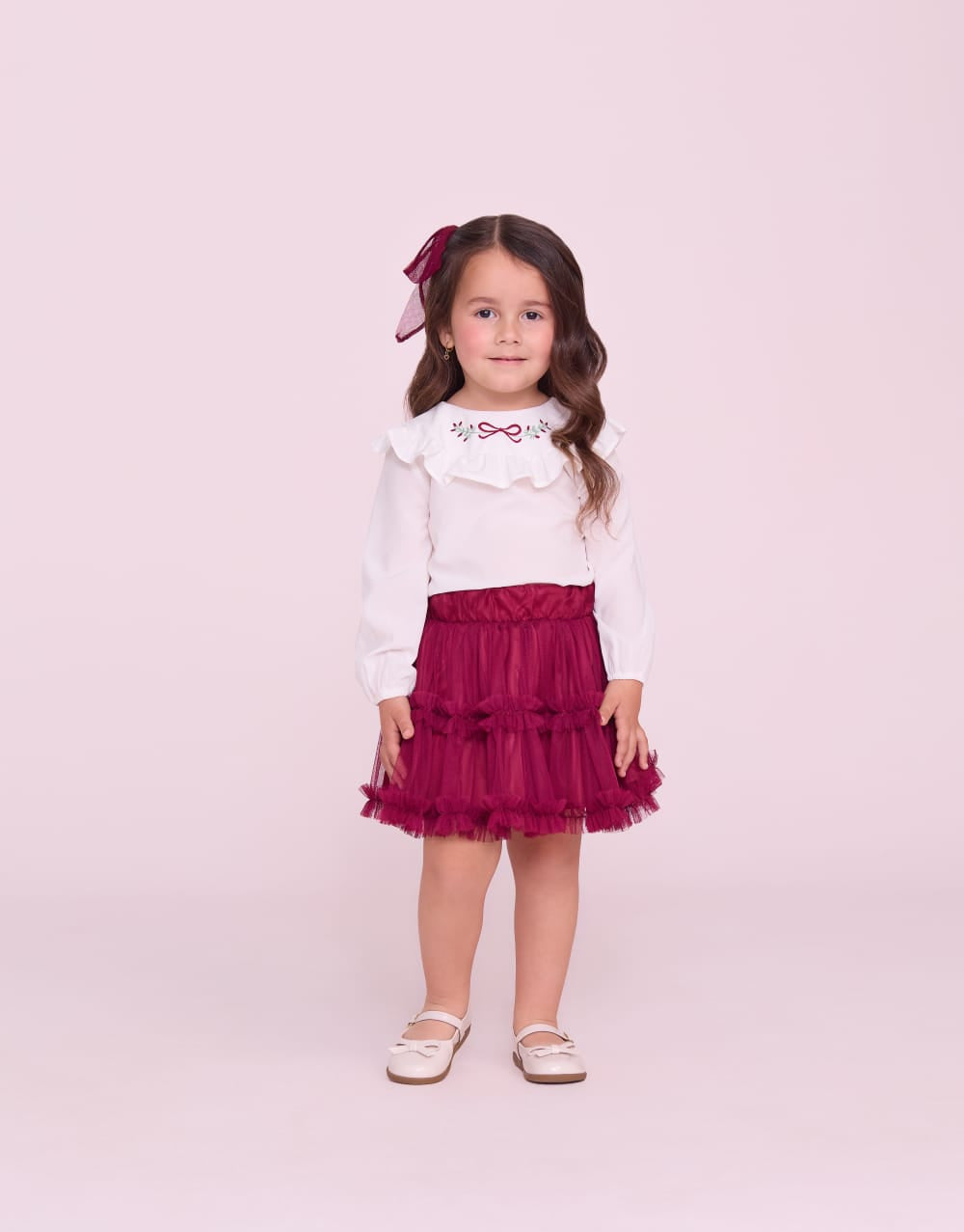 Conjunto Infantil Saia Tule Bordô Buá