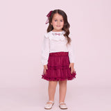Conjunto Infantil Saia Tule Bordô Buá