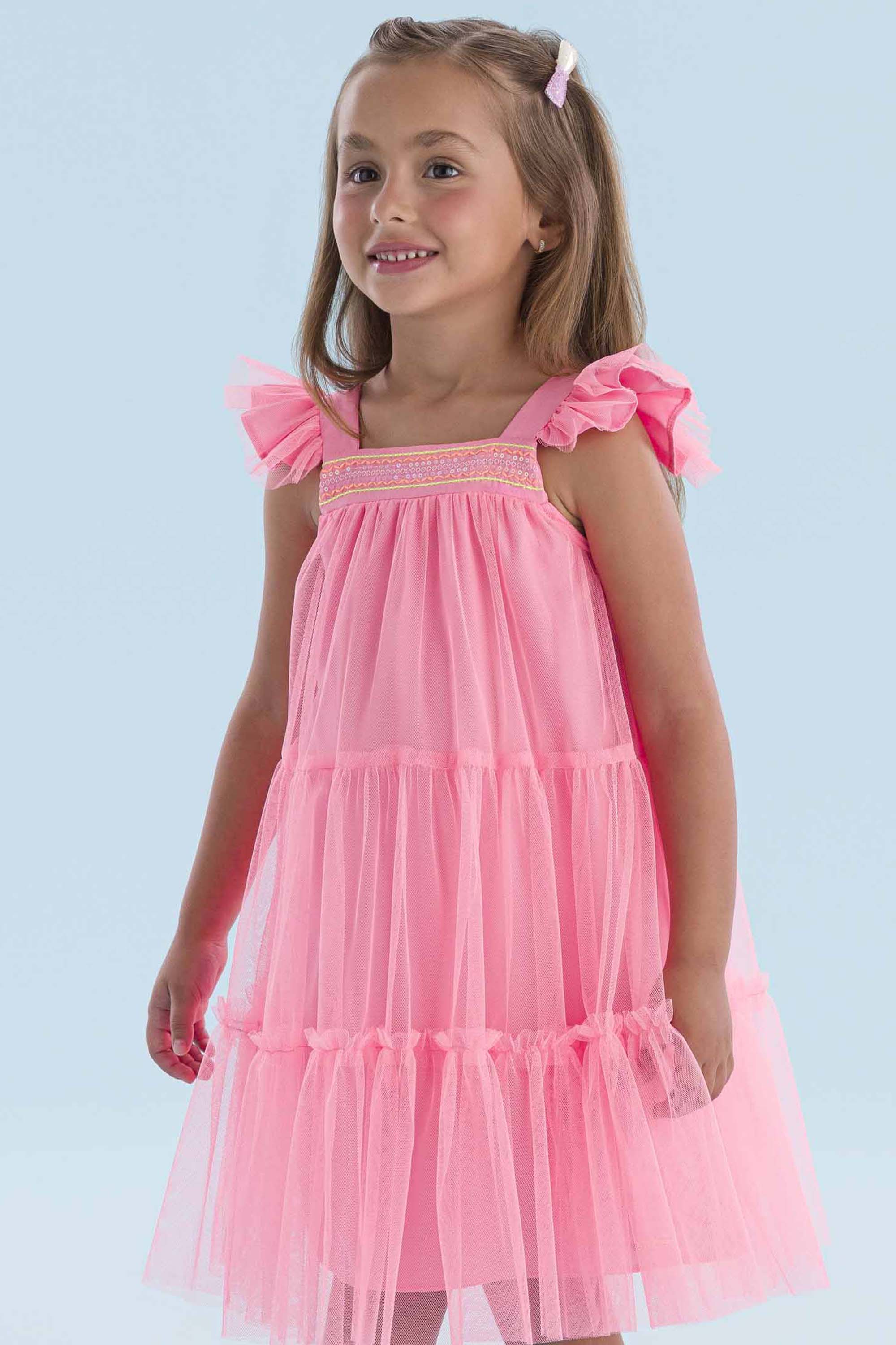Vestido Infantil Rosa Neon Mon Sucré