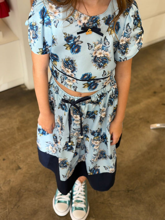 Conjunto Infantil Azul Flores Buá