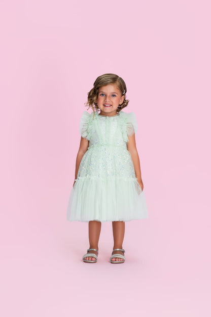 Vestido Infantil Verde Paetê Petit Cherie