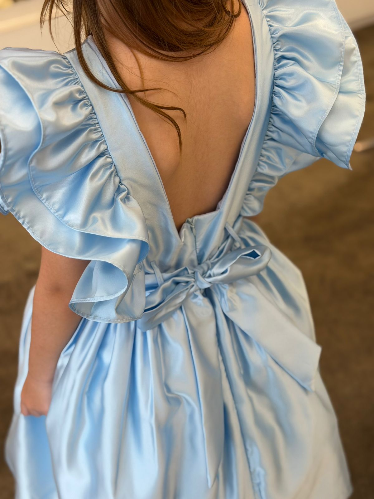 Vestido Infantil Azul Manga Babados Buá