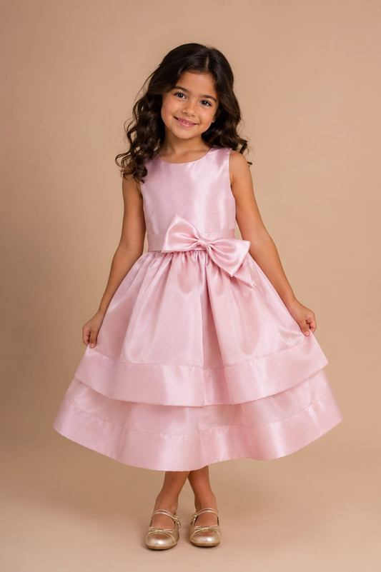 Vestido Infantil Saia Dupla Rose Laço Buá