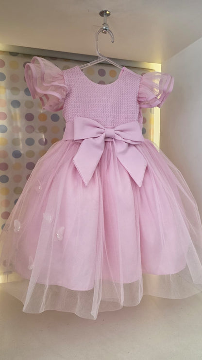 Vestido Infantil Rosa Corpo Bordado Buá