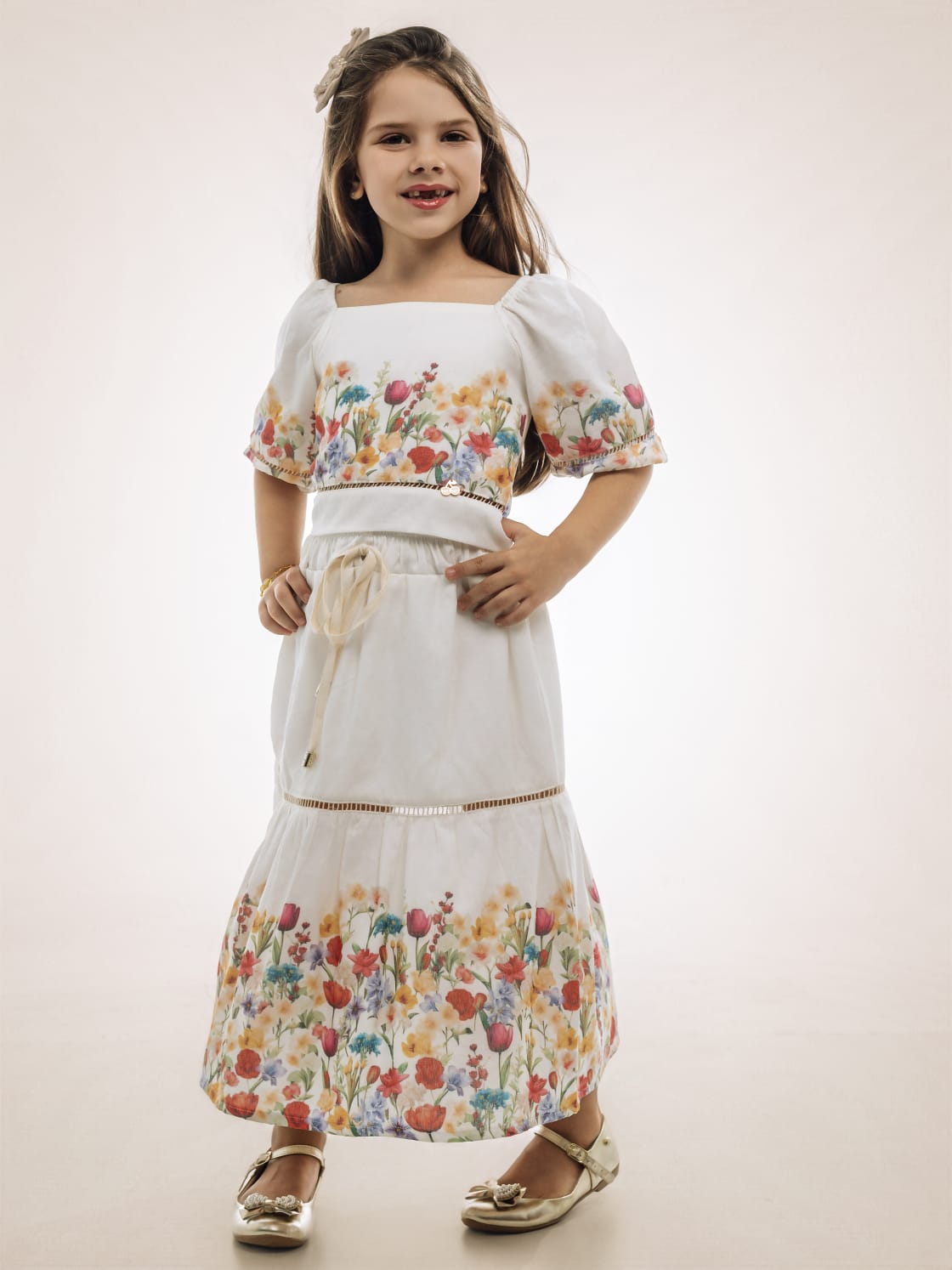 Conjunto Infantil Tricoline Flores Buá